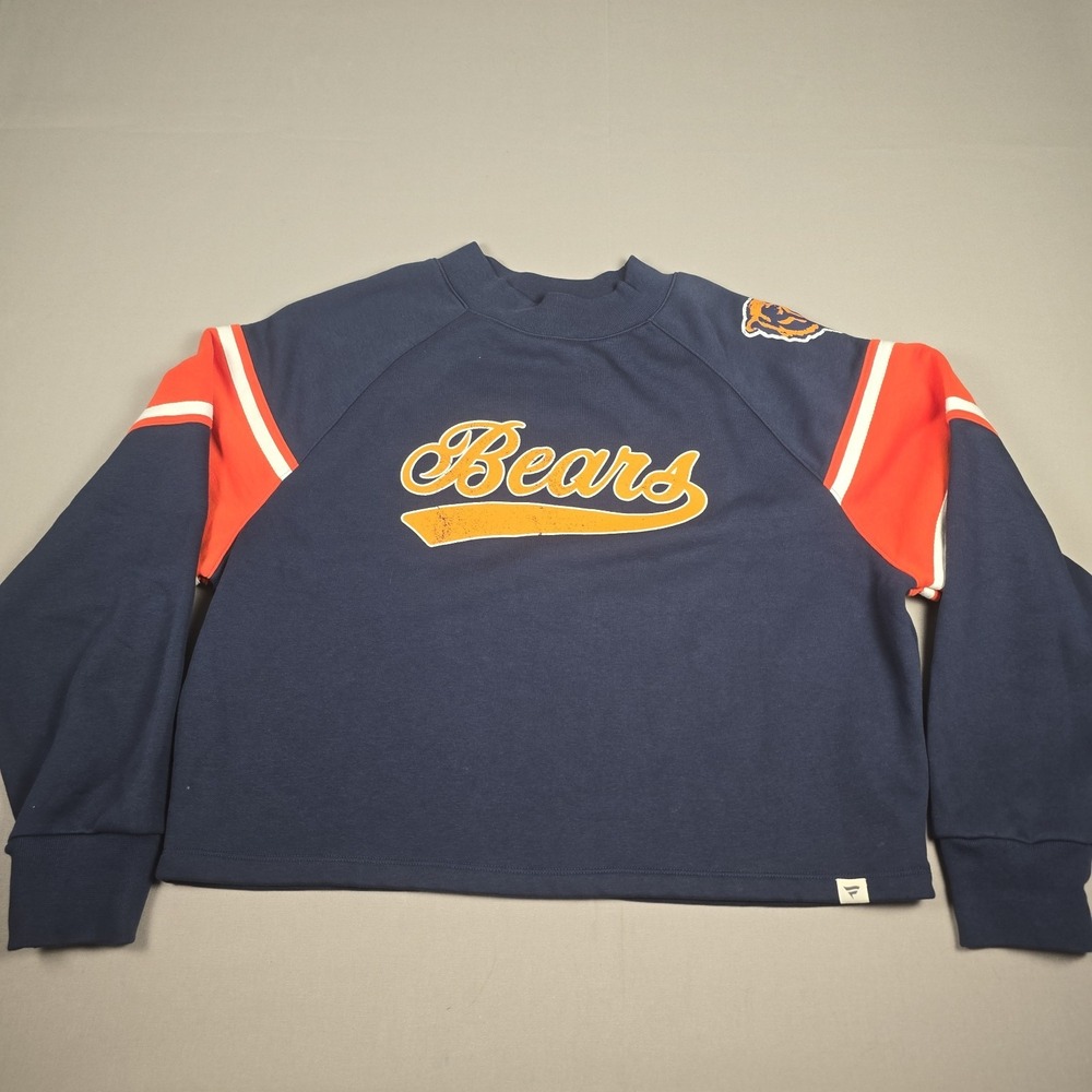 Fanatics Chicago Bears Women's XL Navy Pullover Sweatshirt Retro Script Cropped
